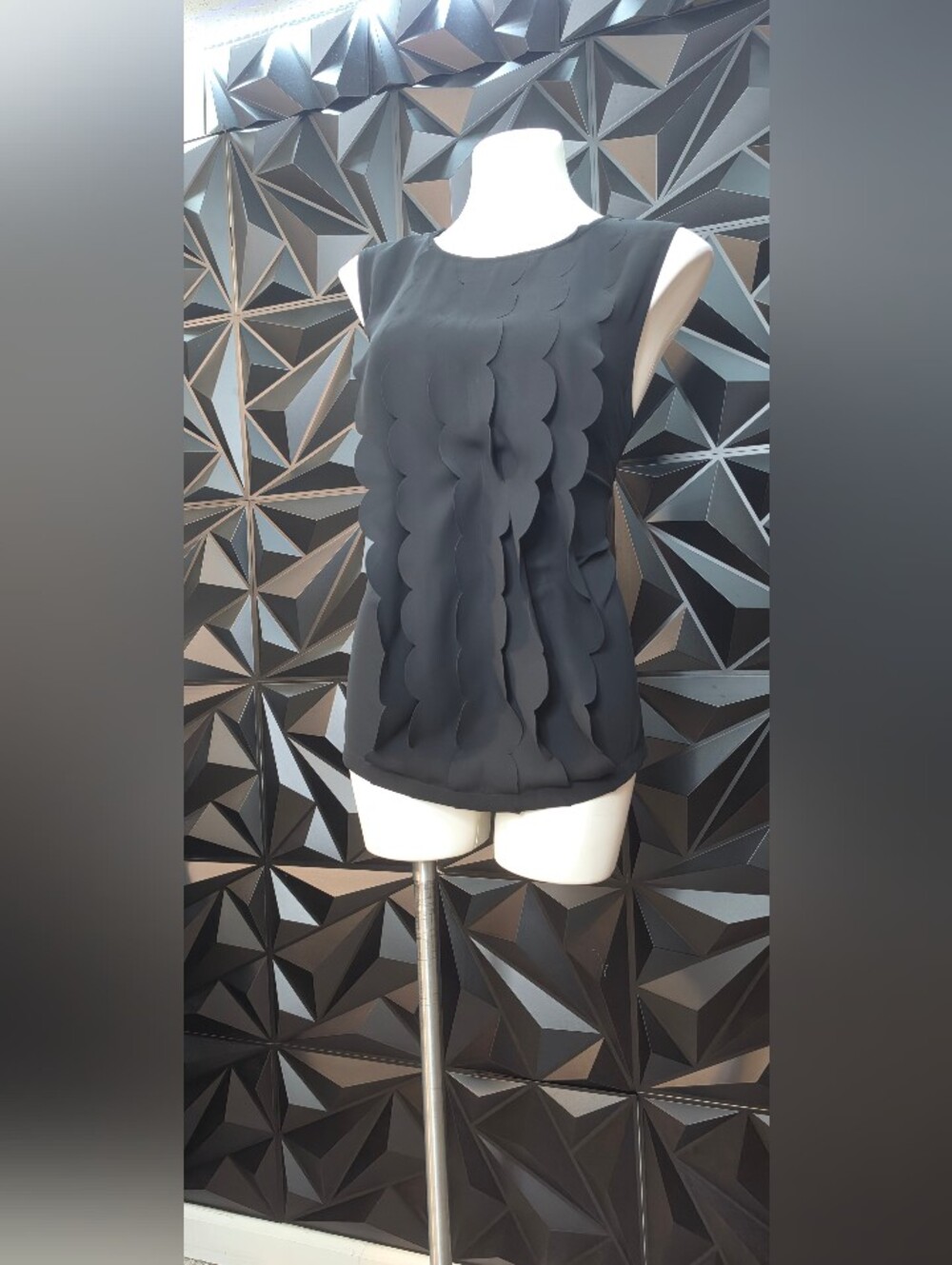 Banana Republic Black Scalloped-Panel Sleeveless Top